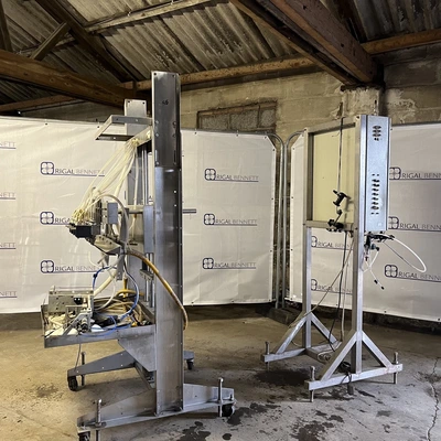 6 Head ELF Filler with feed tanks & container link belt conveyor
