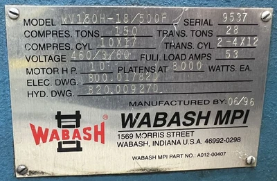 USED 1996 WABASH WABASH WV150H-18/500F PRESS