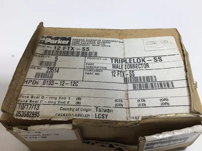 Parker 12 FTX-SS Triplelok Male Connector (5 pcs/bx)