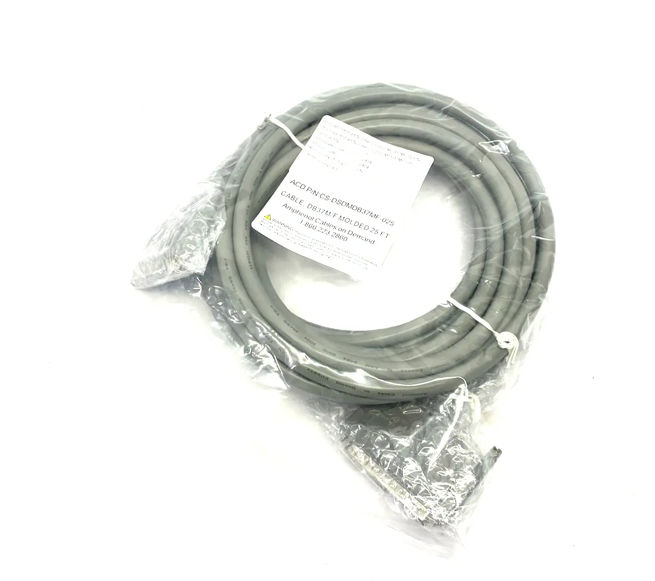 NEW AMPHENOL D-SUB CABLE ASSEMBLY DB37, GRAY, 25' LENGTH