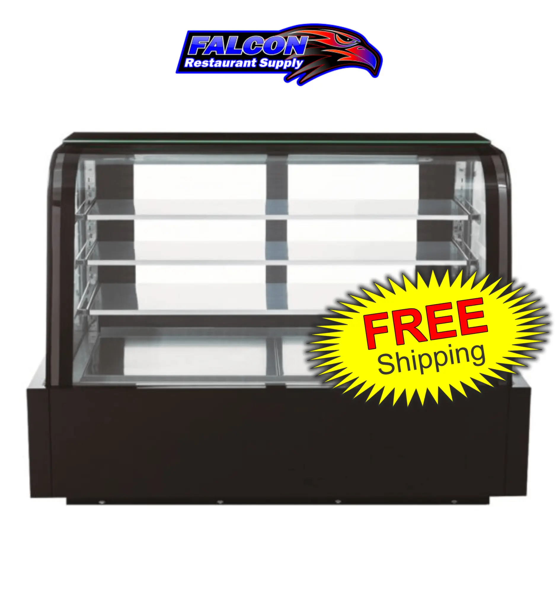 New | in-Stock Dukers New Dukers DDM72R-CB Curved Glass 72" Cake Showcase Display Refrigerators Illinois US | Falcon Restaurant Supply #1376316