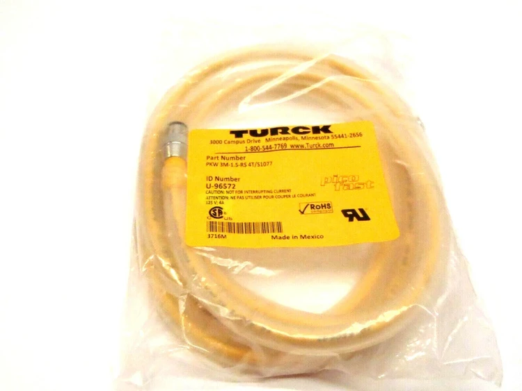 New | in-Stock TURCK MALE 12 ANGLED FEMALE M8 CORDSET Cable & Wire | Maverick Industrial Sales #1107611