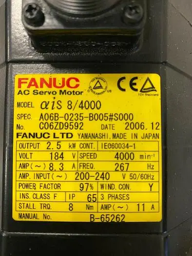 Used FANUC AIS 8/4000 A06B-0235-B005#S000 Servo Motors Michigan US | Aucto #1336188