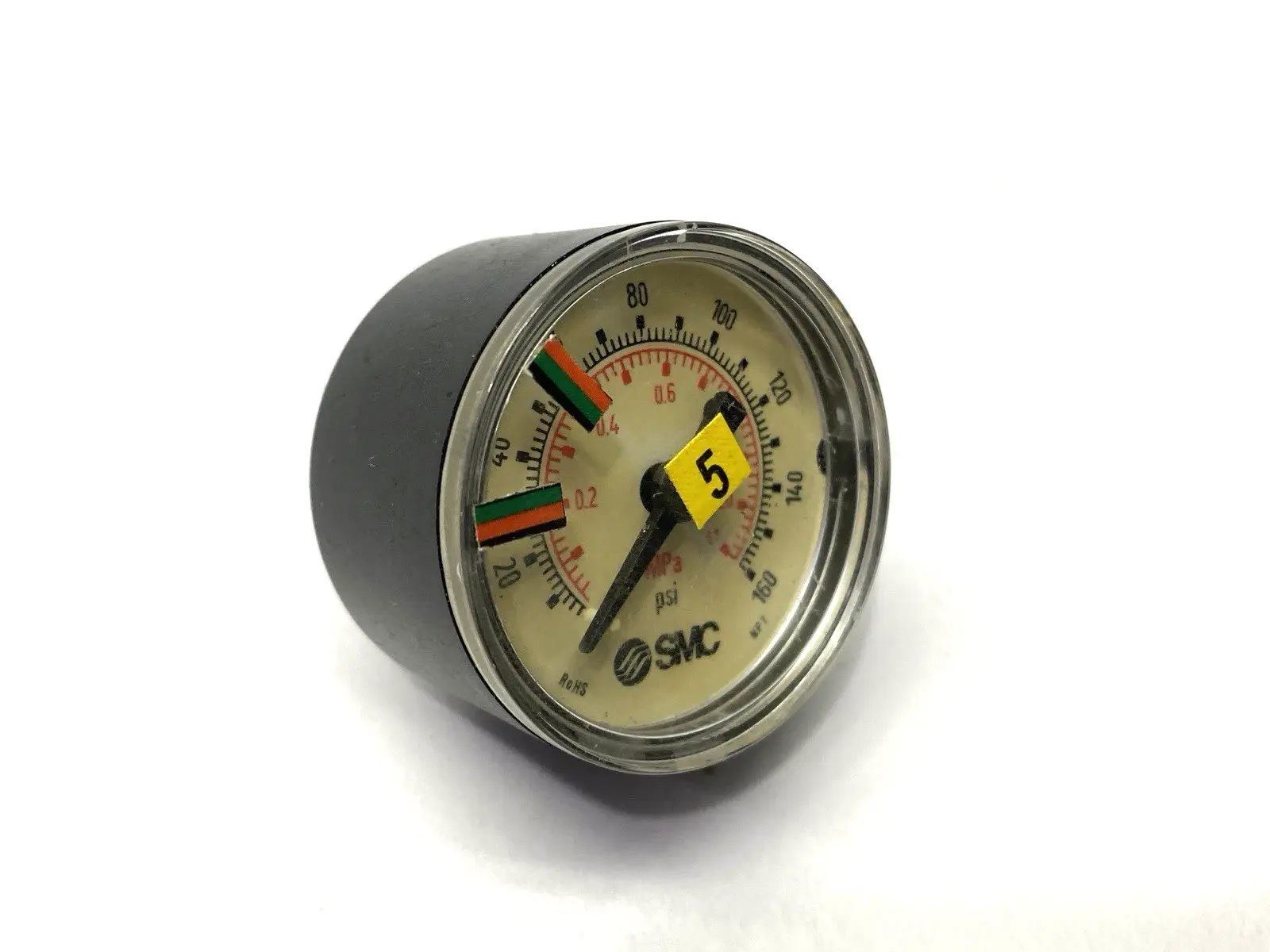 Used SMC PRESSURE GAUGE 1-1/2" DIAMETER 160PSI MAX 7/16" NPT Universal Pressure Meters Michigan US | Maverick Industrial Sales #1091312