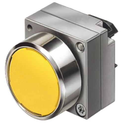 Siemens 3SB3500-0AA31 Pushbutton, 22mm, Round, Metal, Yellow, Flat, With Holder [New]