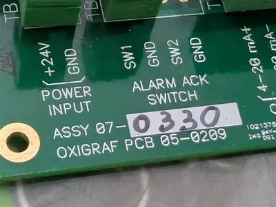 Oxigraf 05-0209 Oxygen Deficiency Analyzer Control Board 07-0330 Used