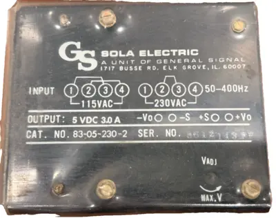 NEW SOLA 83-05-230-2 ELECTRIC POWER SUPPLY 115/230VAC 83052302