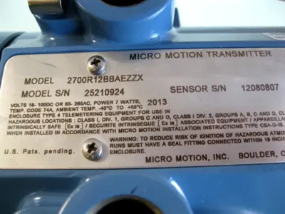 Used Micro Motion 2700 R12 BB AEZZX Sensors New Hampshire US | Bitter End Trading #1452932