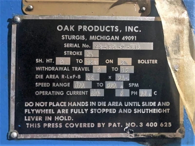 USED 1980 OAK OAK FP-2-48-615 PRESS