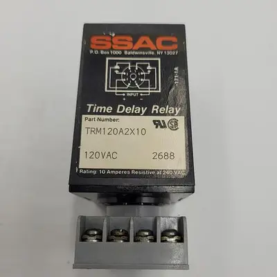 USED SSAC SSAC TIME DELAY RELAY TRM120A2X10 120 VAC 0.1-10 SECONDS & TYCO TIMER BASE 27E122