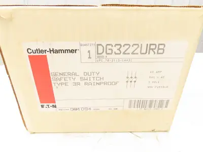 Cutler Hammer DG322URB Safety Disconnect Switch 60A 240V 3 Pole Non Fused 3R