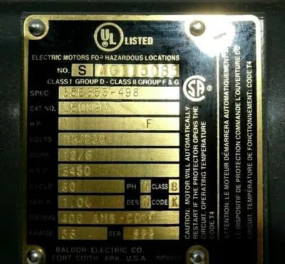 NEW BALDOR ELECTRIC L5009A MOTOR AG115085 1 H.P. 3450 R.P.M.