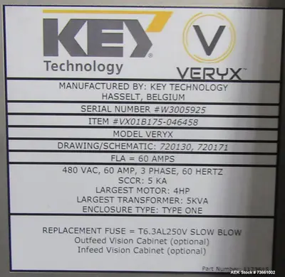 USED KEY TECHNOLOGY VERYX B175