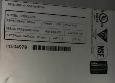 72-0301 Beverage Air UCR60A-29 2 Door Self Contained Undercounter Cooler