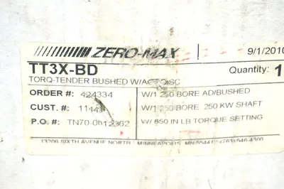 NEW ZERO MAX TT3X-BD TORQ TENDER BUSHED W/ACT DISC TT3XBD