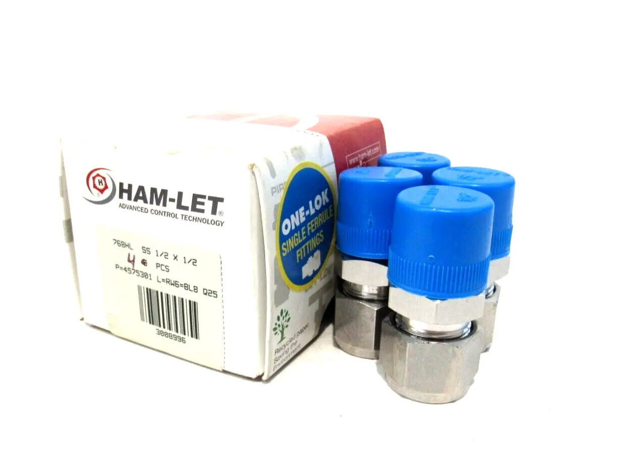 BOX OF 4 NEW HAM-LET 768HL SS 1/2 X 1/2 FITTINGS