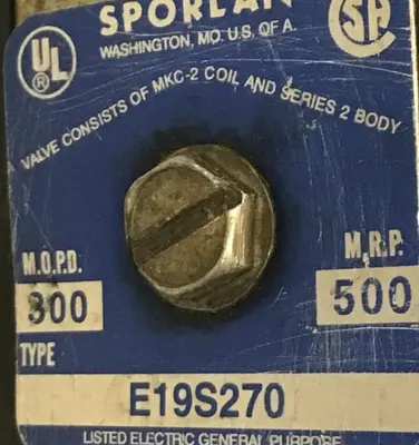 Used SPORLAN E19S270 MKC-2 Valves/Fittings Michigan US | Ideal Machinery #1318682