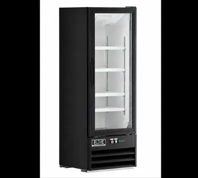 Elite 8.5Cu.Ft Black Customizable Swing Glass Door Merchandiser Refrigerator with LED Lighting