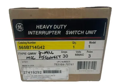 NEW SEALED GENERAL ELECTRIC 565B714G42 DISCONNECT SWITCH UNIT 30A 600V 3POLE