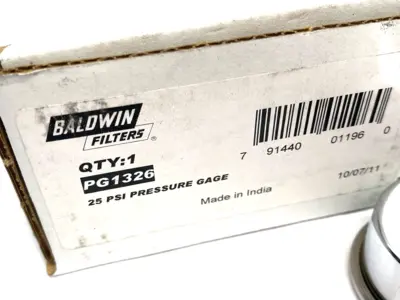 USED BALDWIN FILTERS PRESSURE GAUGE, 0 TO 60 PSI, 1-1/2" DIAL, 1/8" NPT