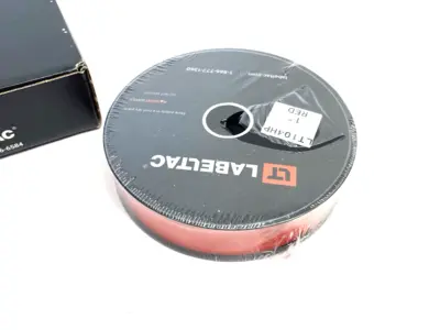 USED LABELTAC PRO MODEL HIGH PERF. 10 YEAR VINYL LABEL 1" X 150' /ROLL, RED