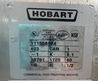 72-0344 Hobart 403 Meat Tenderizer