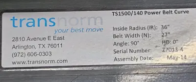 Used 2014 TRANSNORM BELTED CURVE CONVEYOR Belt Conveyors Wisconsin US | Packer City Sales #1328482