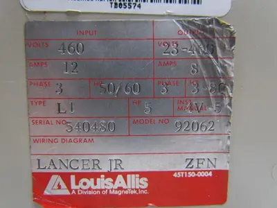 Louis Allis 92062 Transistor Inverter Drive 5HP 460V 3PH 12Amp 50/60HZ