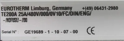 USED EUROTHERM TE200A-25A/480V/000/0V10/FC/DIN/ENG POWER CONTROLLER