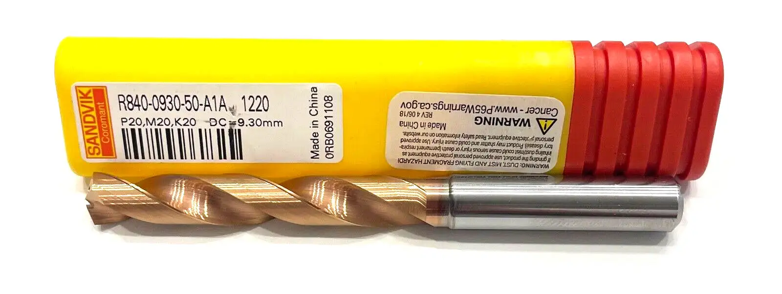 Sandvik 9.3mm Solid Carbide Drill 5xD PVD TiAlN Coating 2 Flute Coolant Thru