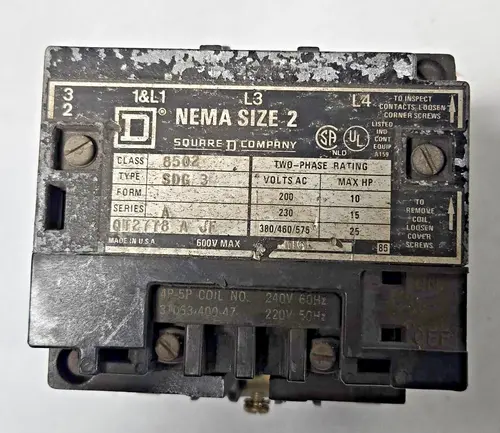 Square D NEMA Size 2 Contactor Motor Starter