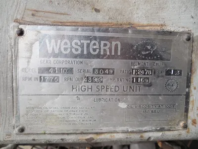 Western Gear Model 4110 High Speed Gearbox 1169 HP 1775 RPM In 43989 RPM Out