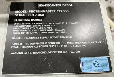 (4) GEA Westfalia ProteinMaster CF 7000 sanitary tricanter centrifuges, 316SS.
