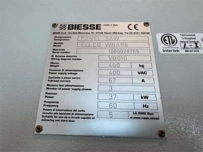 Used 2019 BIESSE "SELCO WNAR6" Single-Line Beam Saws Florida US | MachineryMax #1462145