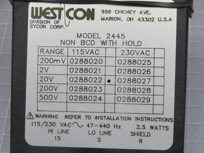 New | in-Stock WESTCON _UNKNOWN_ Meters - Misc | OCO Industrial #1659762