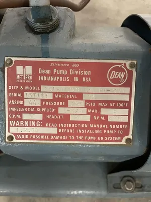 Dean PH-2111 Cast Iron Centrifugal Pump 1×1-1/2×8 50gpm 3PH