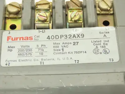 Furnas 40DP32AX9 Contactor Motor Starter 10Hp 27A 600VAC 3Ph 120V Coil Size 1