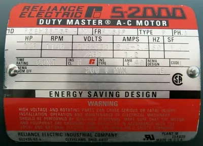 NEW RELIANCE ELECTRIC P56H3875 MOTOR 1/2HP 208-230/460V 1140RPM 5/8" DIA.