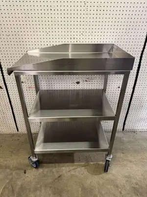 Used Southern Stainless Used 18"x30" Stainless Steel Table with 3" Backsplash, Shelves and Casters Food Prep Tables Illinois US | Falcon Restaurant Supply #1375144