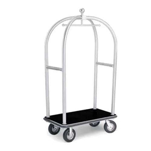 Forbes Industries Birdcage Luggage Cart w/ Carpeted Deck - 43"L x 24"W x 78"H, Polished Diamond Textured Steel (2525-PDT)