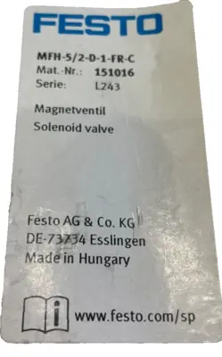 NEW FESTO MFH-5/2-D-1-FR-C SOLENOID VALVE 151016 MFH52D1FRC