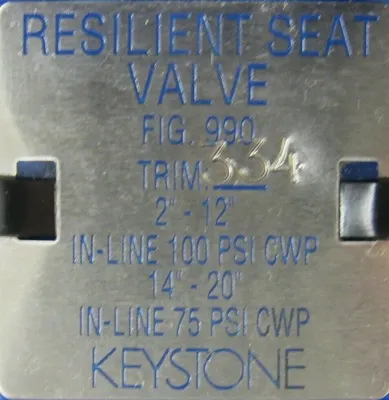 NEW KEYSTONE 990 RESILIENT SEAT VALVE TRIM 334