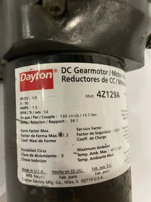 Dayton 4Z129A 90V DC Gearmotor 1/8HP 54RPM 34:1