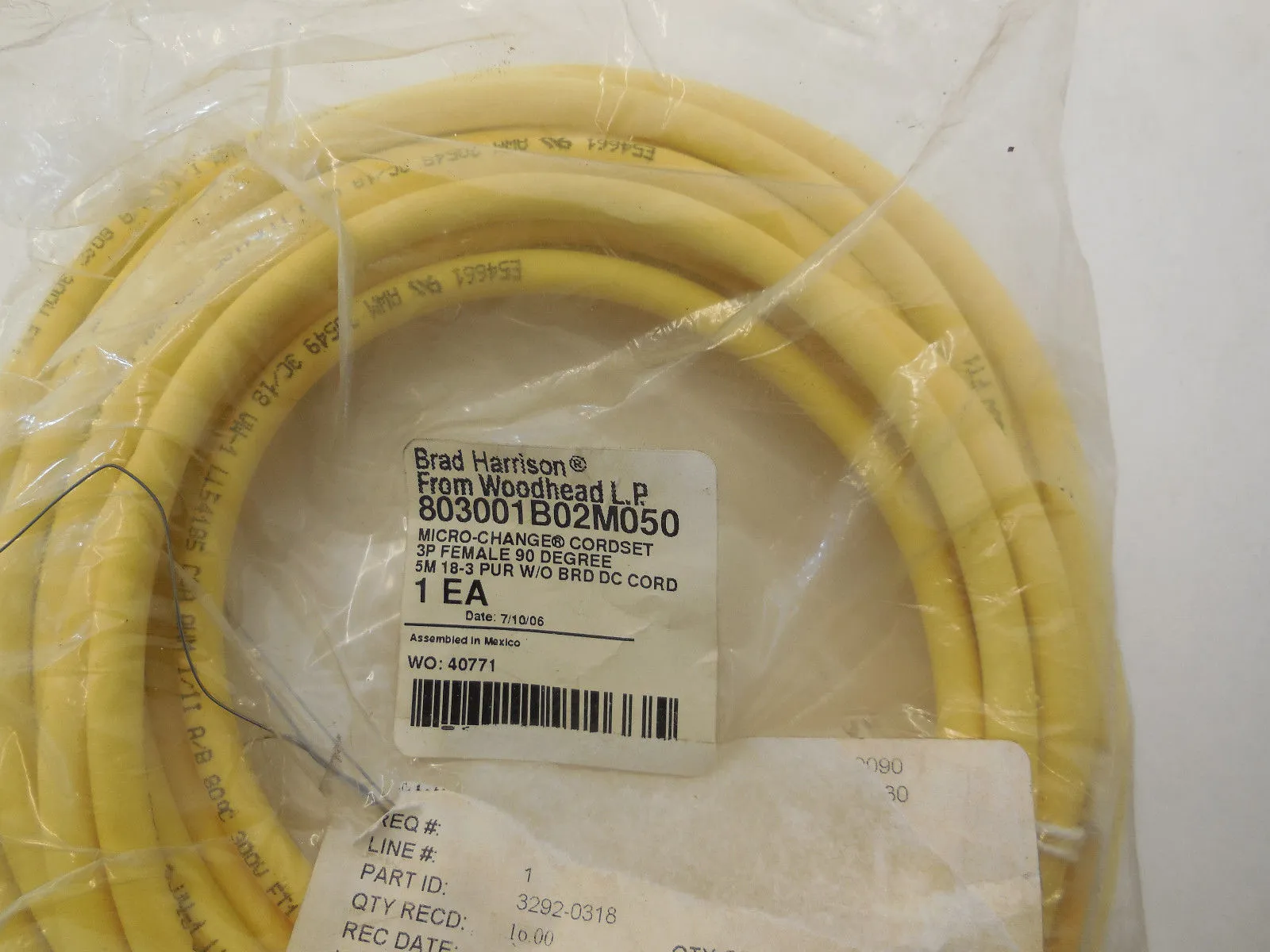 NEW BRAD HARRISON 803001B02M050 CORDSET