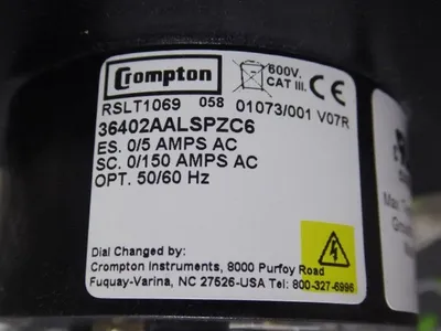Crompton RSLT1069 Panel Meter 0 - 150 Amperes 36402AALSPZC6 New NIB