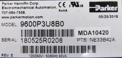 USED PARKER 9600P3U8B0 SERVO CONTROLLER
