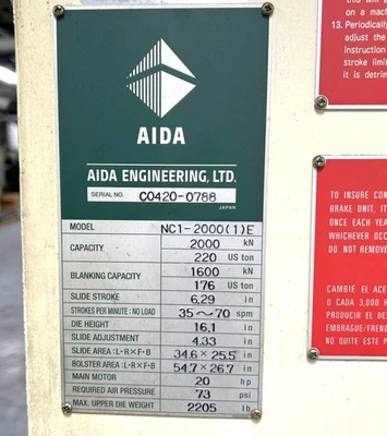 USED 2014 AIDA PRESSES AIDA NC1-2000(1)E PRESS