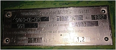 Westfalia SA 40-06-076 clarifier centrifuge, 316SS.