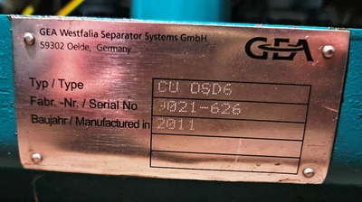 (2) Westfalia OSD 6-0196-067/6 fuel oil purifiers, SS.