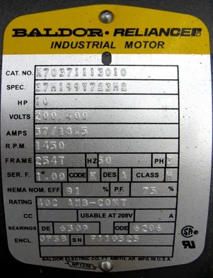 NEW BALDOR X70371113010 MOTOR 10HP 1450 RPM 3 PH 200/400V 50HZ 37H199Y723H2
